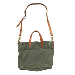 ORVIS Vintage Olive Green Wilson Waxed Canvas Leather Trim Utility Crossbody Bag